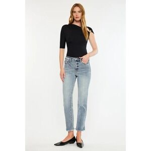 KanCan Womens Muffy High Rise Straight Jeans Size 5/26 Light Wash Denim Raw Hem